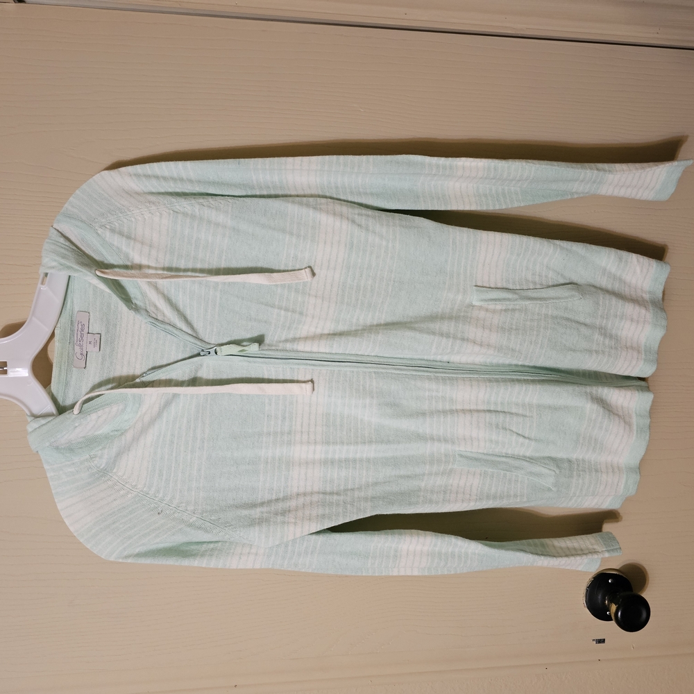 Aqua Blue and White Striped Hoodie
